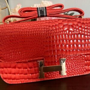 Elegant Red Embossed Shoulder Bag